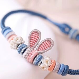 Handmade Cute Bunny Cord Bracelet in Blue, Pink and Cream